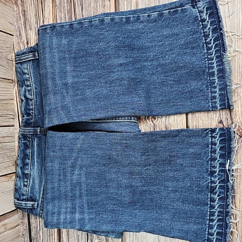 NEW FREE PEOPLE MID-RISE DISTRESSED RAW TIERED HEM FLARE LEG DENIM BLUE JEANS - Picture 5 of 12